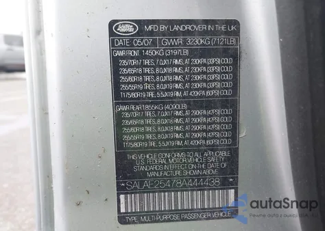 2008 Land Rover Lr3 V8 Se from USA, damaged, VIN SALAE25478A444438